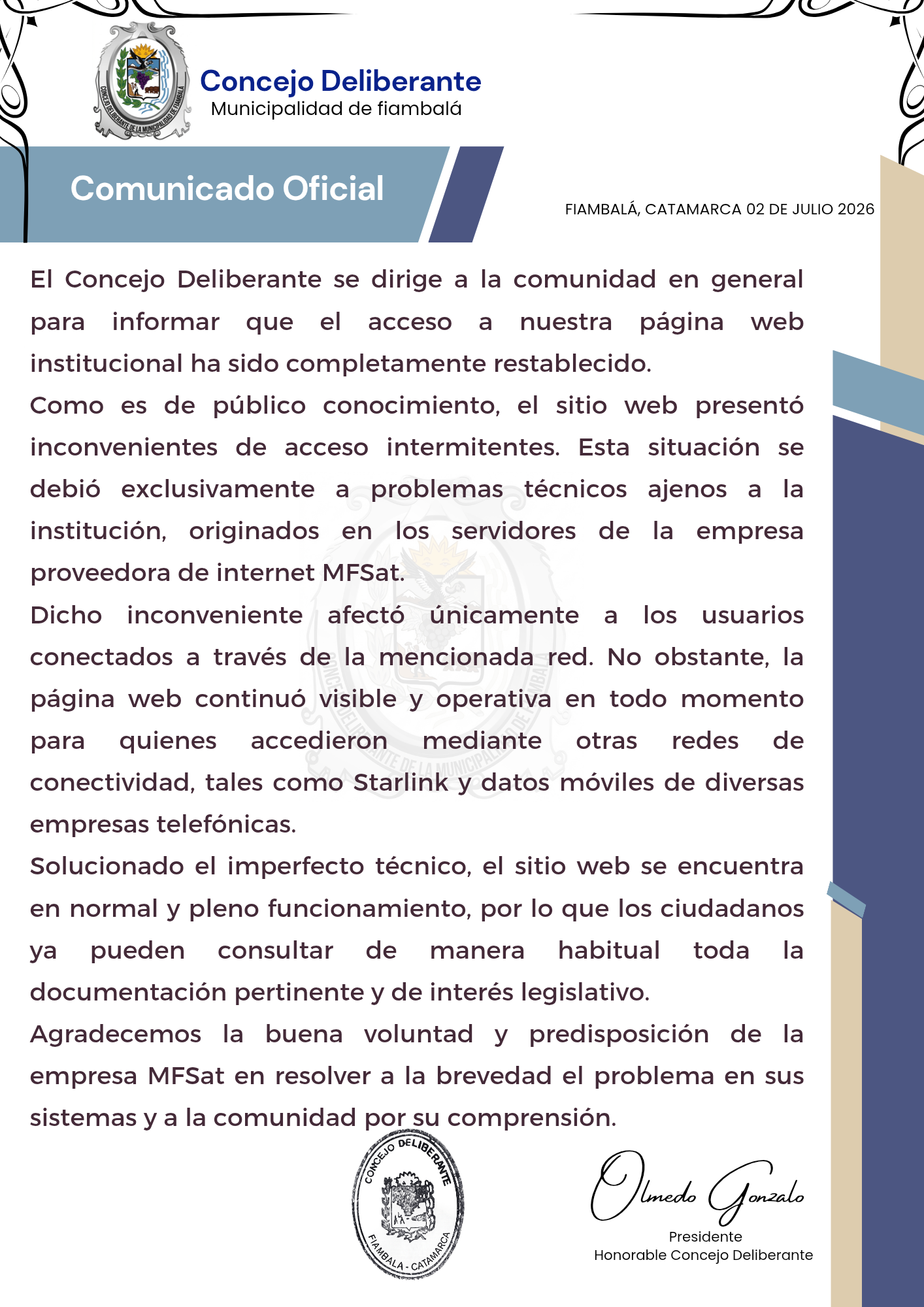 Comunicado oficial