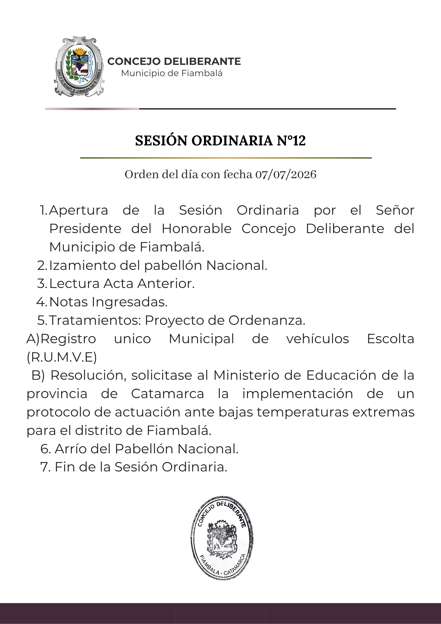 ORDEN DEL DÍA